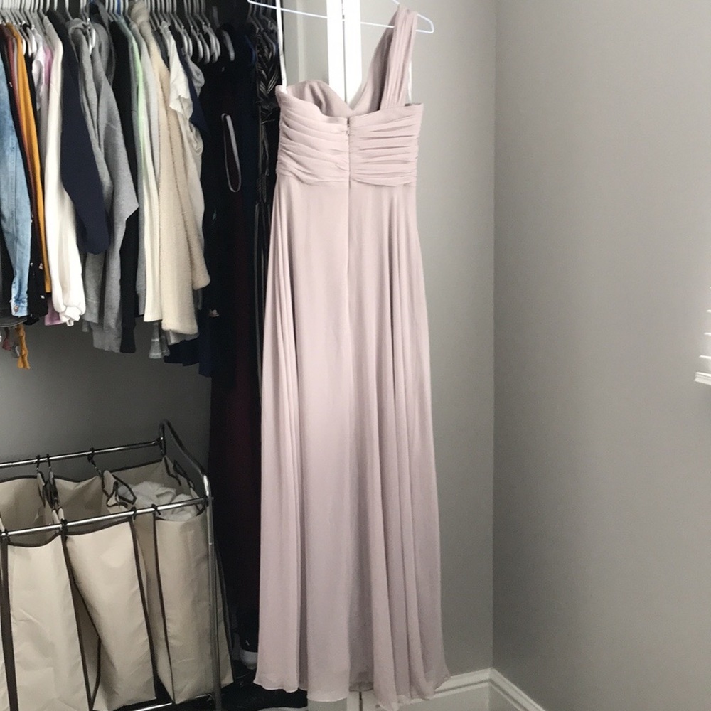 Dessy Dani One-Shoulder Taupe Chiffon Dress - Picture 5 of 7